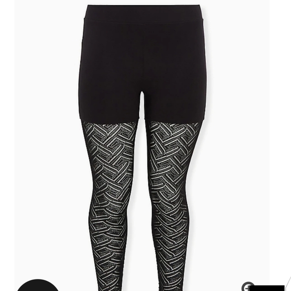 🆕BLACK GEOMETRIC LACE LEGGING - Picture 1 of 3